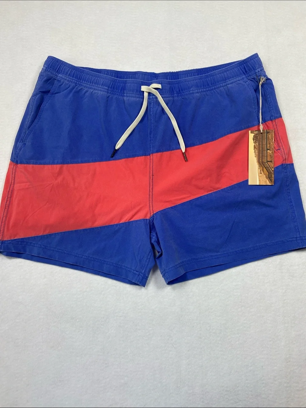 Fair Harbor Men's Blue & Red Swim‎ Trunks with Drawstring Beach Coastal Pool